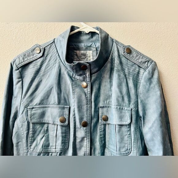 INKED AND FADED STORMY BLUE FAUX LEATHER MILITARY STYLE JACKET WOMENS SIZE M - Picture 5 of 9